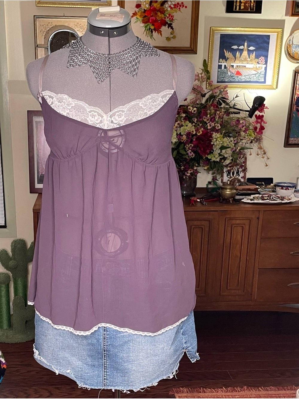 Vintage Victoria's Secret sheer Plum purple Lace-Trim Camisole